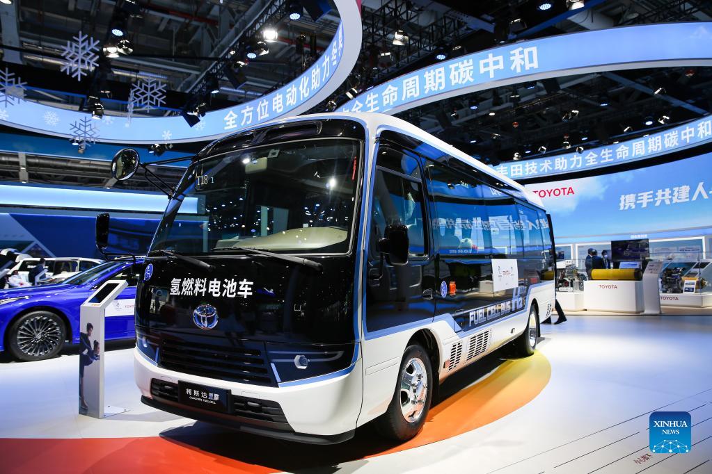 A Toyota new energy vehicle is displayed at the 4th China International Import Expo 